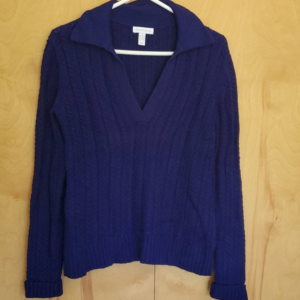 Charter Club V Neck Collared Sweater Size Small